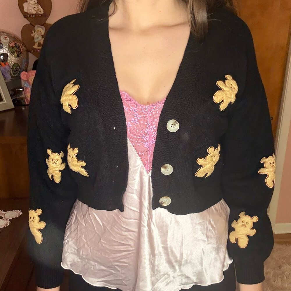 Tan Bears Black Debut Brand Lattern Cardigan